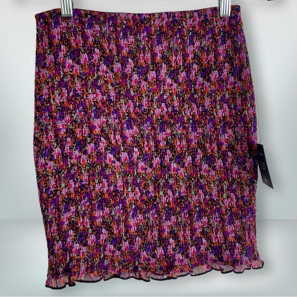 NWT Lulus Floral Pink Purple Multicolor Smocked Strapless Top, Size M